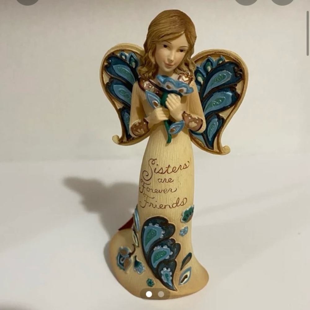 Charming Angel Figurine with Blue and Brown Details